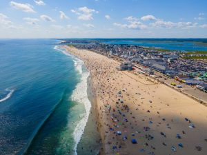 An aerial view of Hampton Beach in New Hampshire
